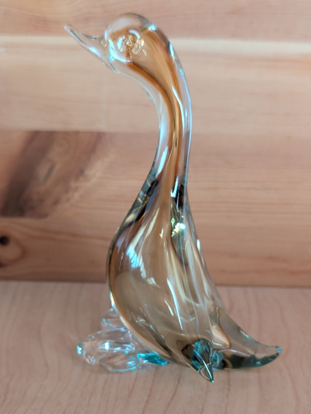 VTG. Murano, Handblown Glass Duck Sculpture - Amber Green.